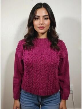 VTG 90s Outback Red Cable Knit Henley Sweater BarbieCore M Pink Linen cotton